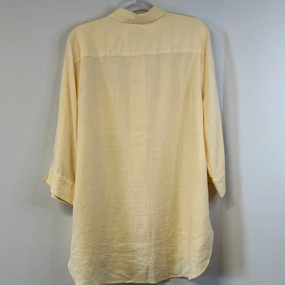 Chico's No Iron Linen Soft Yellow Button-Down Shirt Plus Size 16/18 - Picture 4 of 6